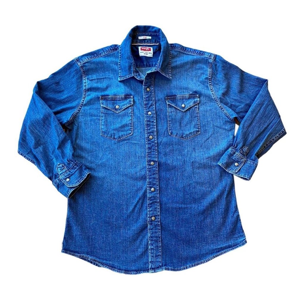 Wrangler Men’s Shirt Pearl Snap Denim Button-Down Large